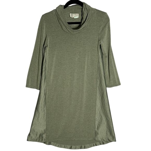Saturday Sunday Anthropologie Sz M Green Cowl Neck Flowy Dress Stretchy Rayon - Picture 1 of 13